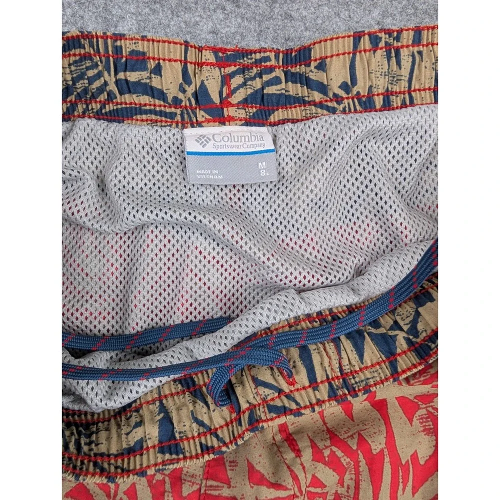 Columbia Mens Tropical Palm Print Swim Trunks Red Navy Board Shorts Size Medium